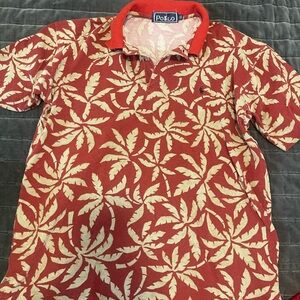 Polo by Ralph Lauren Red and Cream Leaf Print Polo Shirt